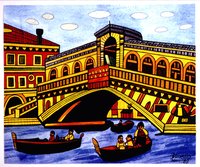 Das Gouache-Bild „Rialto-Brücke in Venedig“ entstand 1988.